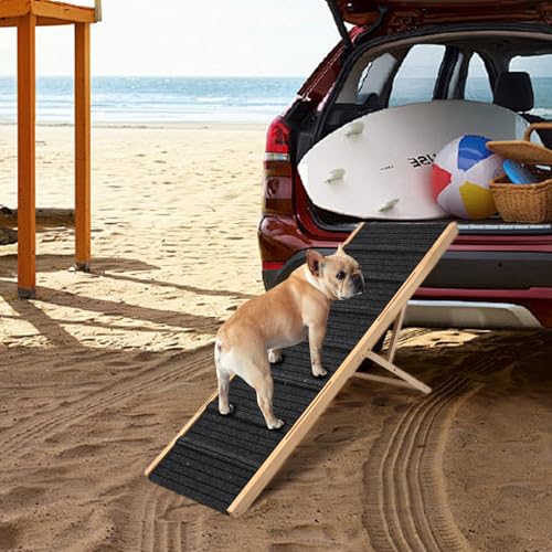 Upgraded Dog Ramp for Bed, Couch, Car, 63" Long Foldable Pet Ramp, Non-Slip Pad & Safety Baffle-6 Adjustable Height 12" to 30", Portable Stable Pet Steps for Small & Medium Old Dogs & Cats ﻿