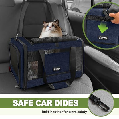GAPZER Cat Carrier 18x11x11 United Airline Approved, Top Loader Heavy Duty Softshell Pet Flying Bag 18lbs, Small Dog Chihuahua Crate 5-10 Pounds, Kitty Transport Kennel, Miniature Poodle Case Navy - color: Navy