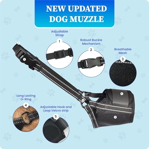 Dog Muzzle for Large Dogs - Soft Breathable Muzzle for Large Sized Dog with Air Mesh | Adjustable Mussels for Dogs Grooming | Muzzles to Prevent Biting Barking Chewing Allows Panting Drinking - size: Large-XL