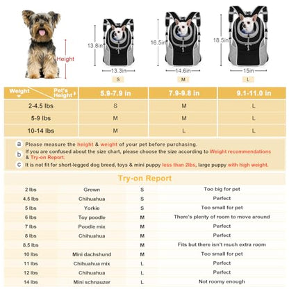 WOYYHO Pet Dog Carrier Backpack with Storage Pockets Small Dog Front Backpack Adjustable Straps Dog Backpack Breathable Dog Front Carrier with Safety Belt for Travel Hiking Cycling Outdoor Use - color: Grey