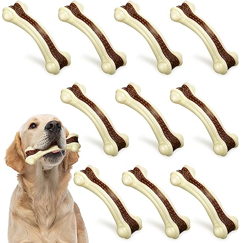Sosation 10 Pcs Dog Chew Toys for Aggressive Chewers Nylon Beef Flavor Dog Bones Tough Puppy Teething Toys Puppy Chew Bones for Large/Medium/Small Breed Dogs Puppies (5.1 x 2 Inch) - size: 5.1 x 2 Inch