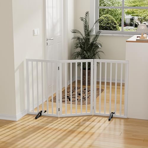 Dog Gate 32" Tall Freestanding Dog Gate for Doorways Foldable Pet Gate for Dogs Indoor (White,3 Panel) - color: White, size: 32inches Tall-3 Panels