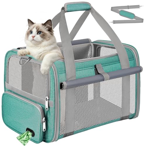 Soft Cat Carrier for Pets Up to 20 Lbs, Collapsible Cat Carrier Bag with Privacy Curtains, Airline Approved Small Pet Carrier for Small Medium Cats Dogs Puppy, Washable Soft Pet Travel Bag Dog Carrier - color: Lake Green