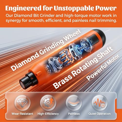 Dog Nail Grinder Quiet, 5-Speed Pet Nail Grinder with LED Light, Rechargeable Electric Dog Nail Trimmer for Small Medium Large Dogs & Cats, 2 Replacement Heads, Orange