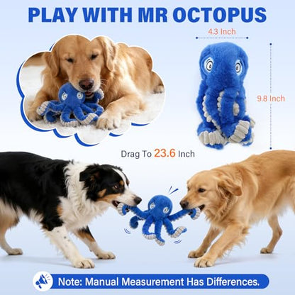 Dog Octopus Squeaky Toys, Interactive Tug of War Doggie Toy with Crazy Crinkle for Pet Dogs Use Only, Stuffed Plush Octopus Toy for Puppies Keep Busy Reduce Boredom (Blue,4" x 4.8") - color: Blue