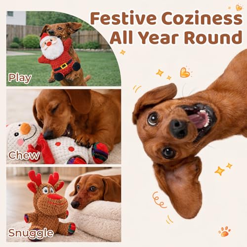 Dog Toys Set - 3 Pack Durable Squeaky Dog Toys for Small & Medium Dogs, Soft Plush Santa, Reindeer & Snowman Gift for Dogs - color: Christmas Set