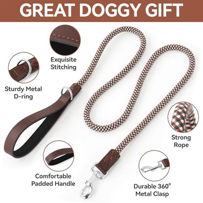 Mile High Life Leather Handle Dog Leash 6 FT/5 FT/4 FT, Soft Padded Handle Rope Leashes for Medium & Large Dogs Walking and Training (Brown Checkered, 48 Inch) - color: Leather Handle-Brown, size: 48 Inch-1/2"