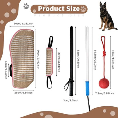 5 Pcs Dog Training Set Interactive Professional Equipment with 2 Training Sticks Dog Sleeve Pillow Tug Toy and Rubber Ball for K9 Puppy Fetch Biting (Red)