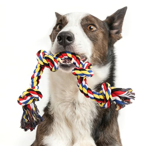 QDAN Dog Rope Toys for Aggressive Chewers, Indestructible Dog Toy, Tough Cotton Chew Toy for Medium Large Dogs - color: Colorful, size: Medium