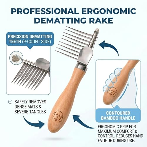 We Love Doodles Dog Dematting Brush & Rake, Detangler Brush for Dogs, Comb Tool for Grooming, Best for Doodles, Poodles, Goldendoodles, Cats & Other Pets, Matted Fur Removal On Undercoat, Small - size: Dematting Rake Small