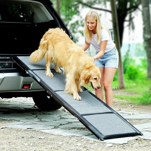 Dog Ramp for Car, SUV & Truck, 63" Long & 17" Wide, Fold-able & Portable Pet Ramp with Non-Slip Rug Surface, Extra Wide Dog Steps for Medium & Large Dogs Up to 250LBS