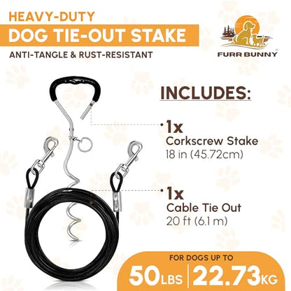Dog Tie Out Cable and Stake for Medium Dogs Upto 50 LBs – Anti-Tangle, Rust-Resistant, 360° Swivel Leash System – 18 Inches Spiral Stake and 4mm 20 FT Long Dog Runner for Yard - size: Medium Dog, 20 FT-4mm