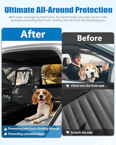 52" Wide Dog Car Barrier for SUV, Escape-Proof Dog Barrier with Removable Visual Window, Heavy-Duty Metal Frame & Chew-Resistant Mesh, Behind Front Seat Pet Divider for Cars, SUVs & Trucks