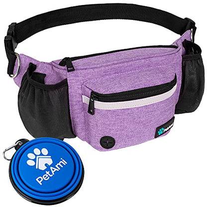 PetAmi Dog Fanny Pack, Treat Pouch for Dog Walking, Training, Built in Poop Bag Dispenser, Water Bottle Holder, Collapsible Bowl, Pet Treat Waist Belt for Hiking, Running, Kibbles (Purple) - color: Purple
