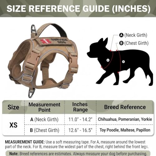 Tactical Dog Harness for Small Puppy, No Pull Military Service Dog Vest with Vertical Handle, Reflective Puppy Vest Harness for Outdoor Training (Khaki, XS) - color: Khaki
