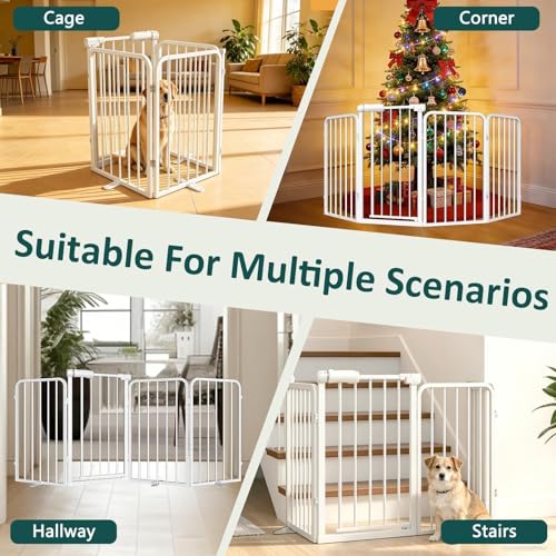 WAOWAO Heavy-duty Freetanding Dog Gate with Door, 71"Extra Wide 30"Tall Metal Puppy Pet Gate for Indoor, Foldable Gate for Doorways, Stairs, Hallways, House, Free Standing /Wall Mounted Gate 4 Panels - size: 4 Panel - 71”Wide