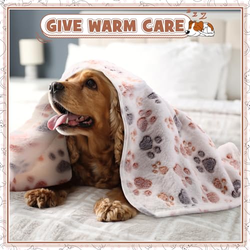 Tegeme 12 Pcs Pet Blankets 30 x 20 Inch Soft Fluffy Fleece Dog Cat Warm Paw Print Pattern Blankets Flannel Throw for Pets Dog Puppy Cat(Dark Gray, White, Camel) - color: Dark Gray, White, Camel, size: 30 x 20 Inch