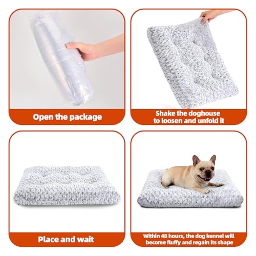 Extra Large Dog Bed Deluxe Plush, Washable Big Dog Beds, Indestructible Dog Crate Pad, Anti-Slip Soft Pet Bed, Comfy Kennel Pad for Large, Jumbo, Small, Medium Dogs Extra, 41"x 27"-XXL, Light Gray - color: Light Grey, size: 41"L x 27"W x 4"Th