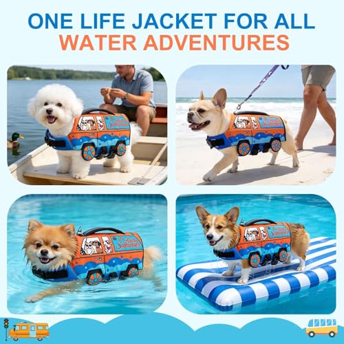 BEAUTYZOO Small Dog Life Jacket, High Flotation Dog Life Vest for Swimming & Boating with Rescue Handle Reflective Stripes,Adjustable Ripstop Dogs Lifejacket for Small Medium Dogs Puppy,Orange Car S - size: Small(Chest Girth: 17"-21")