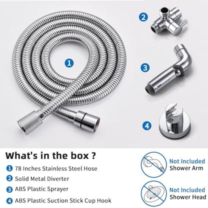 G-Promise Dog Shower Sprayer Attachment for Fast and Clean Pet Showering, Multifunctional Shower, Metal Diverter, 78 Inch Extra Long Hose, No Drill Hook, Dog Washing-Bathingroom (Chrome) - color: Chrome, size: 78 Inch Hose