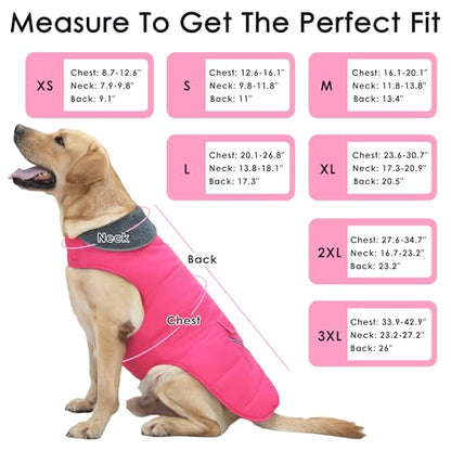 Petglad Dog Coat, Waterproof Dog Winter Jacket with Pocket, Reflective Adjustable Pet Snow Vest, Warm Cozy Fleece Sweater for Small Medium Extra Large Dogs - Pink, XS - color: Pink, size: XS(Chest Girth:8.7-12.6")