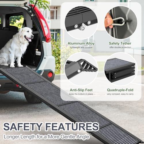 Upgraded Dog Ramp for Car 71" X-Long & 20" Wider Folding Dog Ramps for Large Dogs with Non-Slip Rug Surface Portable Dog Car Ramp for SUV Car & Truck, Outdoor Dog Ramp Up to 270 LBS - size: Upgraded 71" L x 20" W