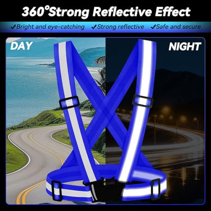 Reflective Vest Running Gear,High Visibility Adjustable Safety Vest for Outdoor Motorcycle,Dog Walking,Night Running,Hiking - color: Blue X3