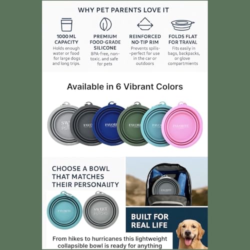 SparkDog Sweet But Psycho Collapsible Dog Bowl, 1000ML (34oz) –XL Food-Grade Silicone Travel Bowl with Sturdy Rim – Extra Large Portable for Dogs & Cats – Great for Pet Lovers (Gray) - color: Gray-"Sweet But Psycho"