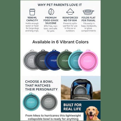 SparkDog Sweet But Psycho Collapsible Dog Bowl, 1000ML (34oz) –XL Food-Grade Silicone Travel Bowl with Sturdy Rim – Extra Large Portable for Dogs & Cats – Great for Pet Lovers (Gray) - color: Gray-"Sweet But Psycho"