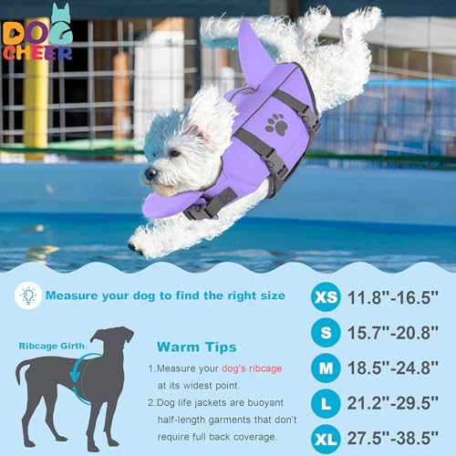 Dogcheer Shark Fin Dog Life Jacket, High Buoyancy Dog Life Vest with Chin Float for Swimming Boating, Adjustable Puppy Float Swim Vest for Small Medium Large Dogs -Taro Purple,XS