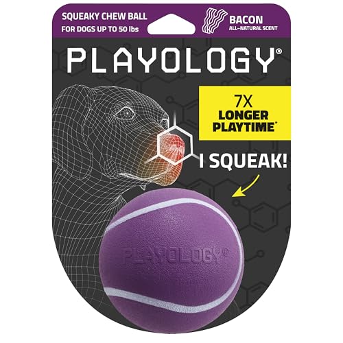 Playology Dog Toys | Squeaky Chew Ball for Dogs | Bacon Scented Medium Dog Ball | Bouncy Floating Chew Toys for Fetch - size: Medium, style: Bacon