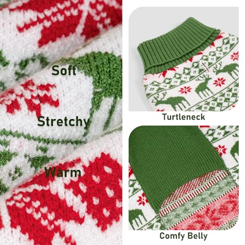 KYEESE Dog Christmas Sweater, Cozy Turtleneck Dog Sweater for Small Dogs Boy Girl with Snowflake & Reindeer Pattern, Soft Knit Winter Outfit with Leash Hole, Warm Pet Clothes, Large - color: 5# Christmas（Green）, size: Large (11-19lbs)