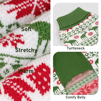 KYEESE Dog Christmas Sweater, Cozy Turtleneck Dog Sweater for Small Dogs Boy Girl with Snowflake Reindeer Pattern, Winter Doggie Knitwear with Leash Hole, Soft Warm Pet Clothes, Medium - color: 5# Christmas（Green）, size: Medium (7-11lbs)