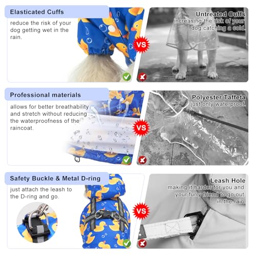 BEAUTYZOO Dog Raincoat Hooded with Harness Built-in, Waterproof Jacket Poncho for Small, Medium, Large Dogs, Girls and Boys, Yellow Duck, Winter Rainy Snowy Days - color: Duck Blue, size: M(Back 15", Chest 22.5", Neck 16")