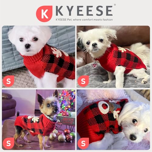 KYEESE Dog Christmas Sweater with Snowman Design, Turtleneck Dog Sweater for Small Dogs Boy Girl, Red Buffalo Plaid Knitwear with Leash Hole, Soft Warm Pet Clothes, Cozy Winter Outfit, Small - color: 4# Snowman, size: Small (4-7lbs)