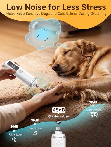 Dog Nail Grinder, Electric Dog Nail Trimmer Quiet with 2 LED Lights, 3-Speed Pet Nail Grinder for Dogs & Cats, Rechargeable 2000mAh Nail Grinder for Small Medium Large Dogs with Light, White - color: White