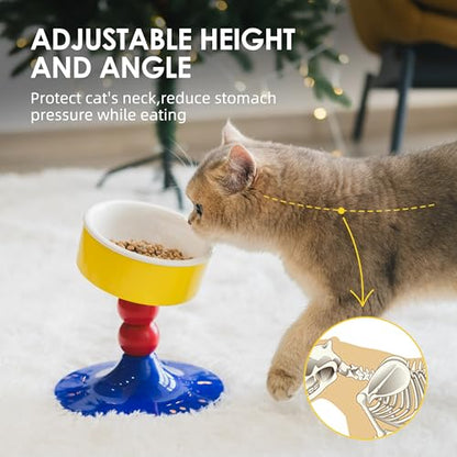 Ceramic Elevated Raised Cat Bowls,Cat Food Dish with Stand, 3 Height Adjustable Raised Dog Bowl Stand for Small Dogs Cats, Adjusts to 4.69", 5.98", 7.28" (Red & Blue) - color: Red & Blue