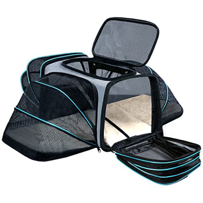 Cat/Dog Airline Approved Expandable Pet Carrier for Small Pets - Removable Pad, Pockets, TSA Compliant - size: 43.0"L x 32.0"W x 12.0"H