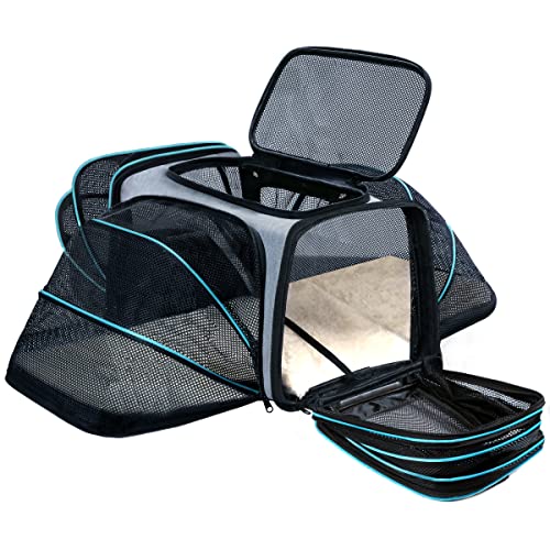 Cat/Dog Airline Approved Expandable Pet Carrier for Small Pets - Removable Pad, Pockets, TSA Compliant - size: 43.0"L x 32.0"W x 12.0"H