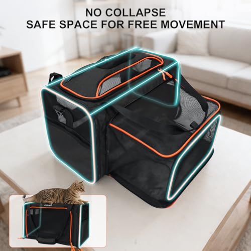 Cat Carrier Soft Expandable Pet Carrier Top & Sides Expandable Airline Approved 360° Ventilation Soft-Sided Cat Carriers Pet Travel Bag with Breathable Mesh Built-in Safety Leash & Reversible Cushion - color: Black