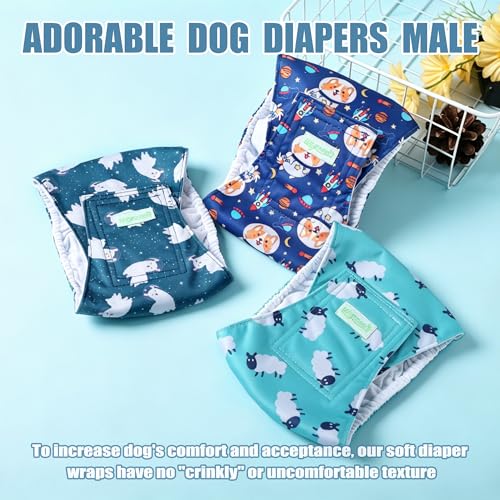 Wegreeco Washable Dog Diaper Male (Pack of 3) - Washable Male Dog Belly Wrap (Alpacas, Small) - color: Alpacas, size: Small (Pack of 3)