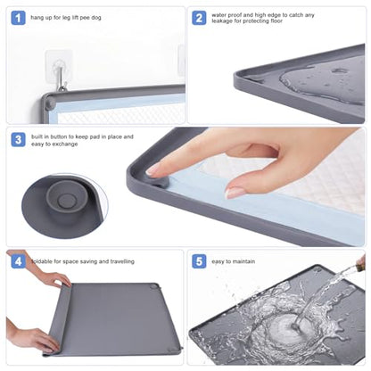 Pee Pad Holder for Dogs, 24" x 24" Thick Silicone Puppy Pad Holder with Wall Hanging Hook, Non-Slip Rubber Mat with Fixed Buttons for Floor Protection, Versatile Pee Pad Tray for Indoor Potty Training