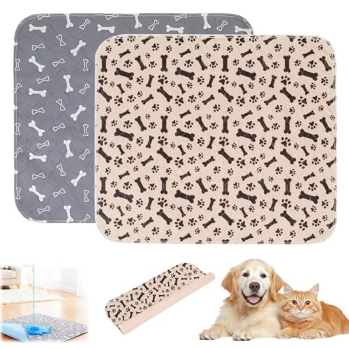 Puppy Pads with Pheromones,Washable Puppy Pee Pads for Dogs,Reusable Puppy Pads Washable for Dogs & Cats,Washable,Durable Leak-Proof & Anti-Slip Pet Training Pads for Home & Trave - color: Gray+brown Bone, size: Large