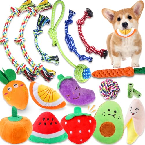 MRSOHRET 18 Pack Dog Toys Puppy Teething Toys, Puppy Essentials Chew Toy Bundle with Squeaky Toy and Interactive Rope for Small Dogs to Keep Them Busy - style: puppy toys 18pcs