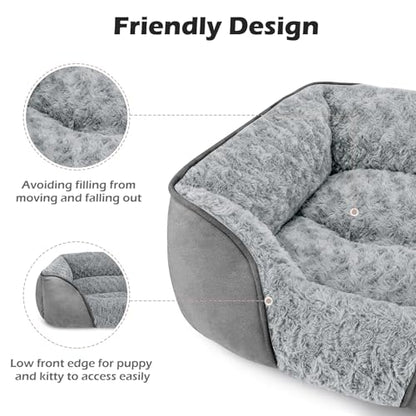 INVENHO Small Dog Bed Rectangle Washable Orthopedic Soft Calming Sleeping Durable Pet Cuddler with Anti-Slip Bottom - color: Light Grey, size: S(20"x 19"x 6")