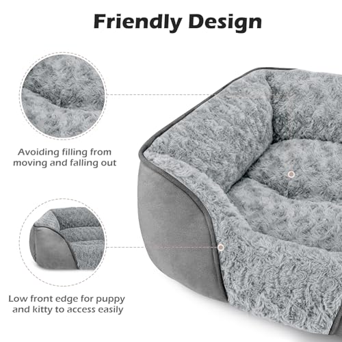 INVENHO Medium Dog Bed Rectangle Washable Orthopedic Soft Calming Sleeping Durable Pet Cuddler with Anti-Slip Bottom - color: Light Grey, size: M(25"x 21"x 8")