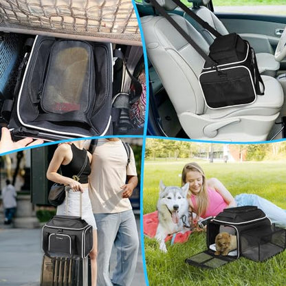 Petskd Top and Side Expandable Pet Carrier 18x13x9.5 Inches Southwest Airline Approved, Soft-Sided Carrier for Small Cats and Dogs with Locking Safety Zippers and Anti-Scratch Mesh(Black) - color: Black, size: 18.0"L x 13.0"W x 9.5"H