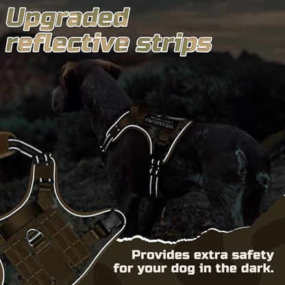 rabbitgoo Tactical Dog Harness Medium Sized Dog, No Pull Military Service Vest with Handle & Molle, Easy Control for Training Walking, Adjustable Reflective Straps, Brown camo, M - color: Brown camo, size: Medium