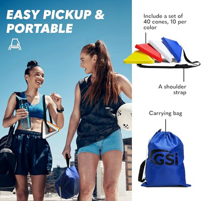GSi Sports Training Cones for Agility Drills – Soccer & Basketball Multi-Sport Field Markers, Durable Flexible Cones in Multiple Shapes & Packs (20–80 Pack) - style: Triangle - 40 Pack