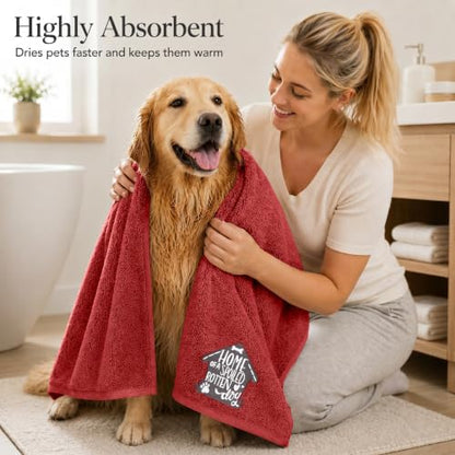 DAN RIVER Dog Towel - Pack of 1, 100% Cotton, 20x40, Ultra Soft 450 GSM, Super Absorbent & Quick Drying Towel for Dogs, Cats, and Other Pets, Salsa. - color: Salsa